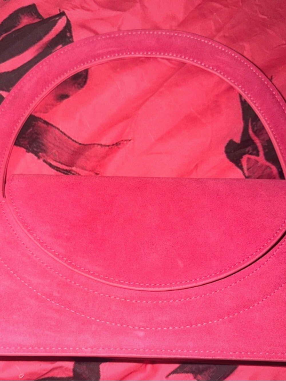 Hot Pink Suede Mini Circle-Handle Bag